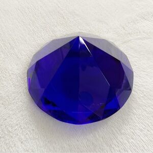 Cobalt Blue Faceted Glass Prism Paperweight • 3” Vintage Accent